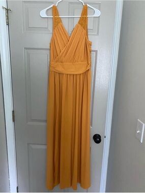 Sleeveless Mustard Maxi Dress with Draped Bodice